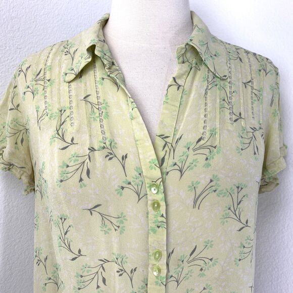 Vtg Y2k Old Navy Lime Green Sheer Silk Blouse Large Whimsy Fairy Peasant Boho - Picture 2 of 9